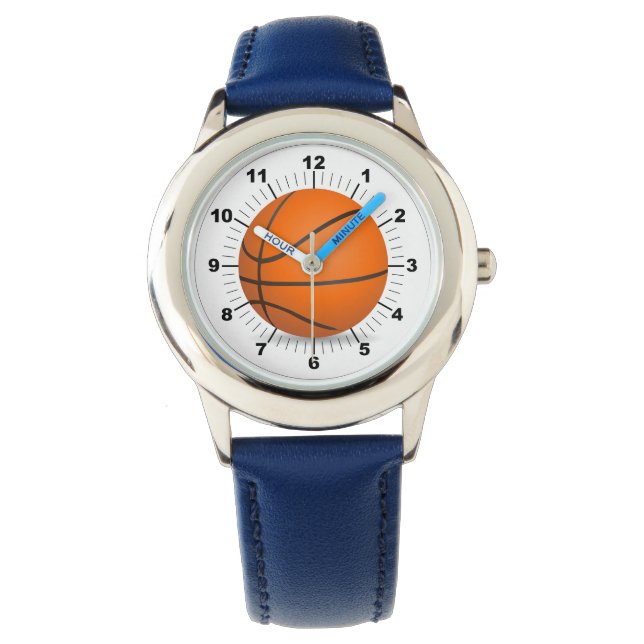 Montre Numéro Bleu de basket-ball ajustable pour enfant (devant)