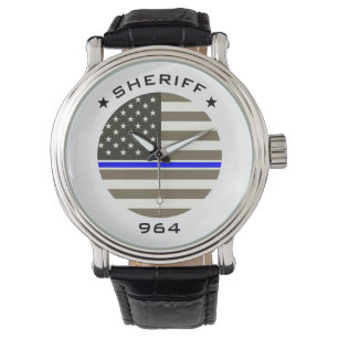Montre Numéro de lot personnalisé Sheriff Blue Line Flag