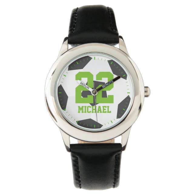 Montre Numéro du maillot de balle de soccer vert (devant)