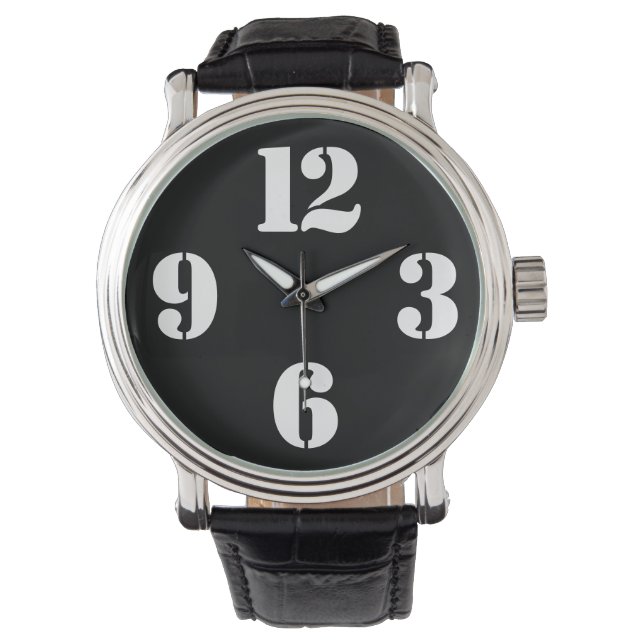 Montre Numéros De Grande Horloge Sur Noir (devant)