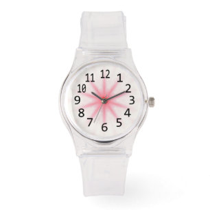 Montre Numéros de Motif de kaléidoscope rose et blanc