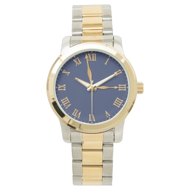 Montre Numéros romains or unique sur Arrière - plan bleu (devant)