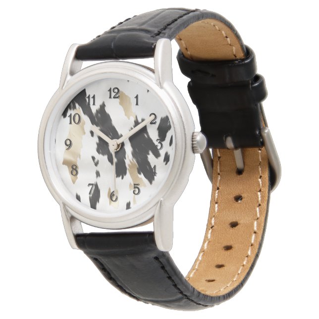 Montre Occidental Noir Blanc Glam Or Cowhal (Incliné)
