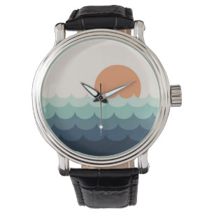 Montre Océan bleu intense au coucher du soleil