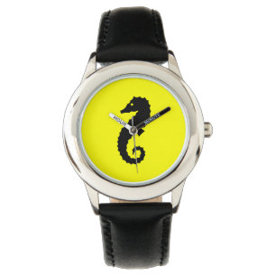Montre Ocean Glow_Hippocampe noir sur jaune