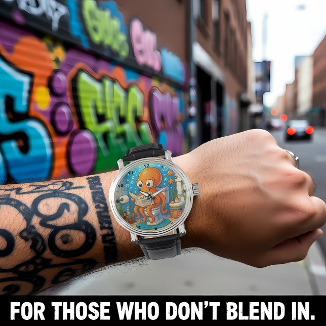 Montre Octopus on Toilet Humorous Funny Bathroom Setting (Créateur téléchargé)