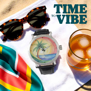 Montre Œuvre d'art inspirée d'un palmier tropical et de l