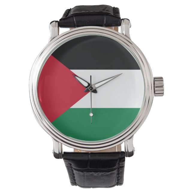Montre officiellement le drapeau de l'État de Palestine (devant)