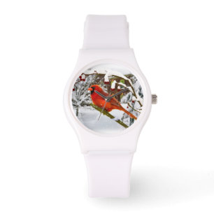 Montre Oiseau cardinal dans la neige