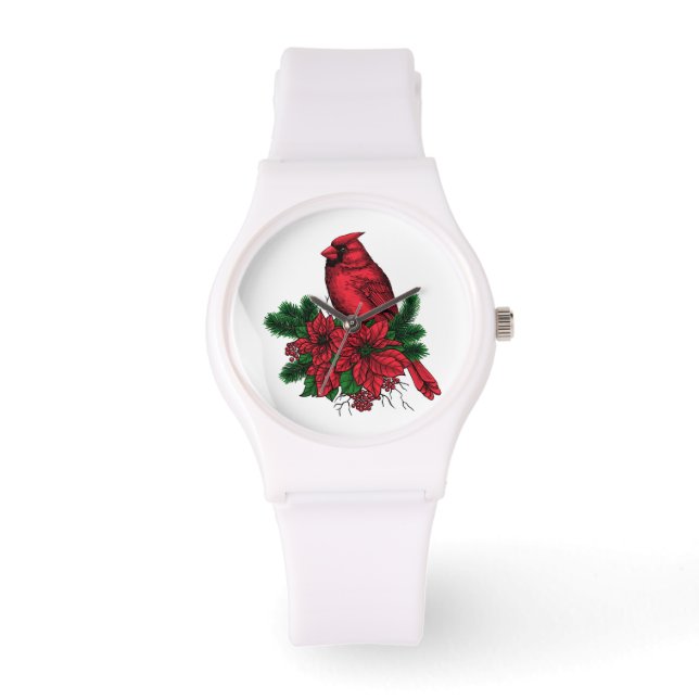Montre Oiseau cardinal, illustration de Noël (Recto)