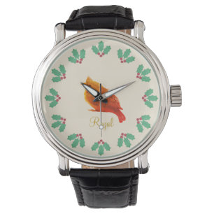 Montre Oiseau rouge et baies de houx