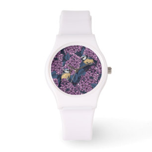 Montre Oiseaux dans un jardin de lilas violet