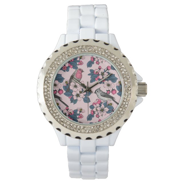 Montre Oiseaux et fleurs roses (devant)