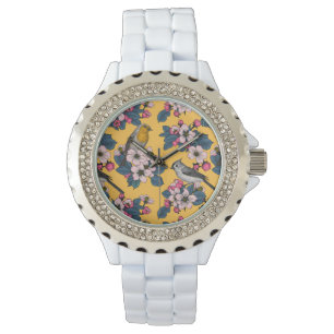 Montre Oiseaux et fleurs sur le jaune