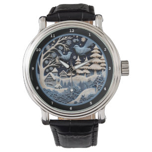 Montre Oiseaux fantaisistes des fêtes hivernales en forêt