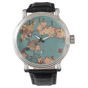 Montre Oiseaux Fleurs Hokusai Art Japonais