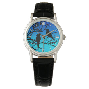 Montre Oiseaux sur une branche, Noir contre Bleu du soir