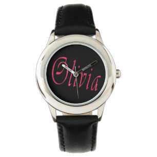 Montre Olivia, Nom, Logo, Guetteur De Cuir Noir Filles.