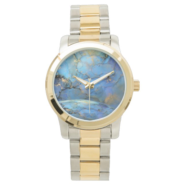 Montre or bleu abstrait scifi orb terre (devant)