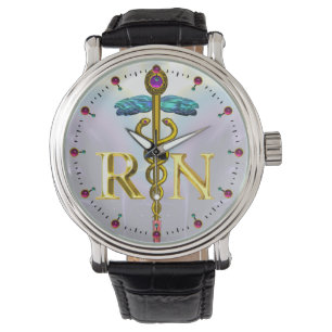 Montre OR CADUCUS SYMBOLE INFIRMIER INSCRIT / Blue Lilac