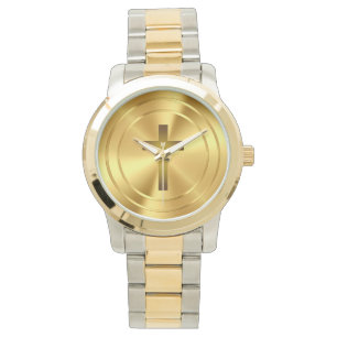 Montre Or croisé chrétien du symbole  