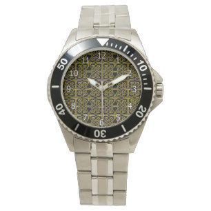 Montre Or et motif celtique d'ovales relié par noir