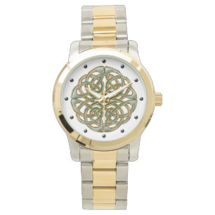 Montre Or et ornement rond celtique de noeud de vert