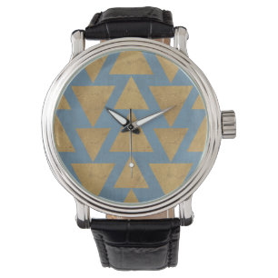 Montre Or extérieur d'étape de Geo et motif bleu