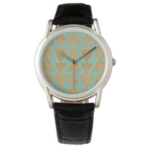 Montre Or extérieur d'étape de Geo et motif turquoise