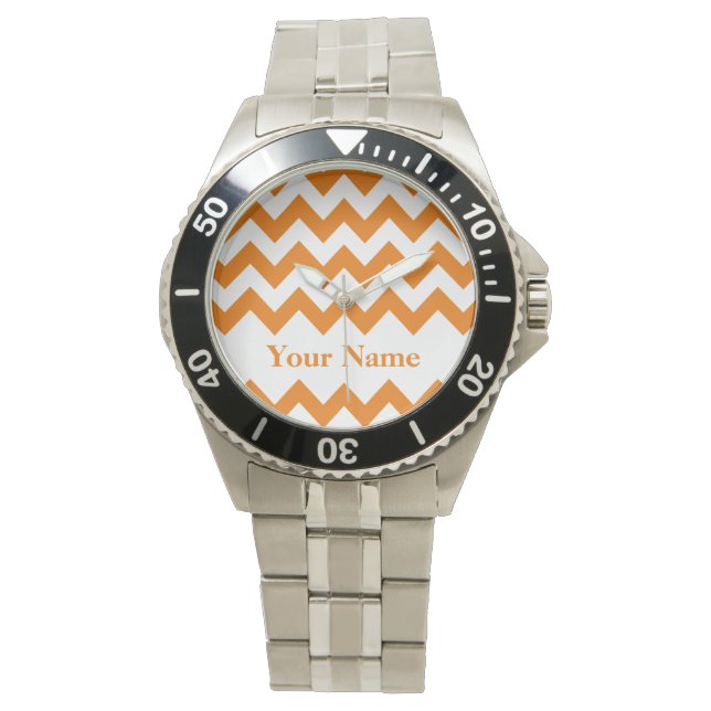 Montre Orange Bold Chevron avec monogramme (devant)