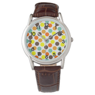 Montre Orange, Jaune, Brown, Points Bleus
