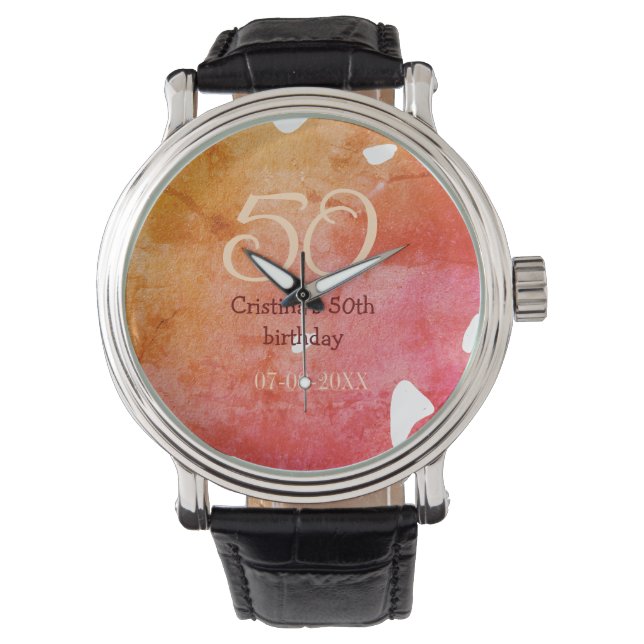Montre Orange rouge 50 anniversaire ajouter nom date p (devant)