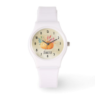 Montre Orange Watercolor Citrouille automne saison