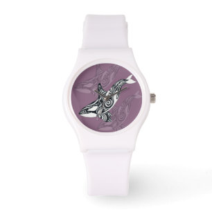 Montre Orca Killer Whale mauve Purple Tlingit Tribal Encr