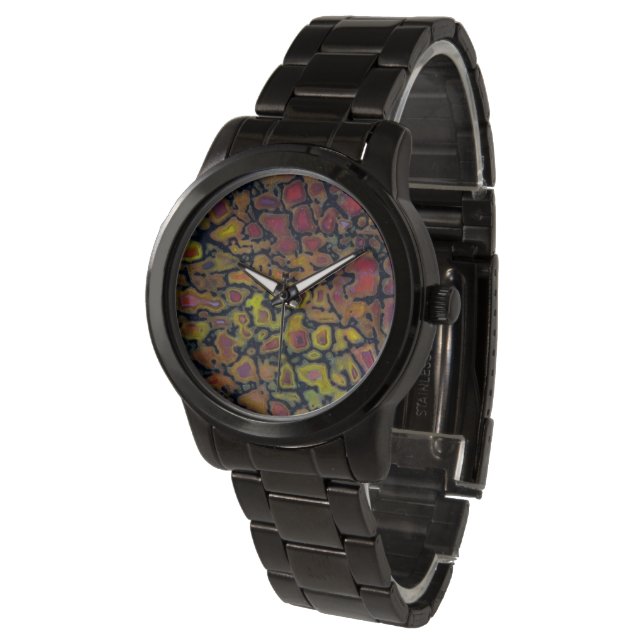 Montre Os de dinosaure pétrifié arc-en-ciel (Incliné)