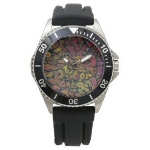 Montre Os de dinosaure petrifié arc-en-ciel