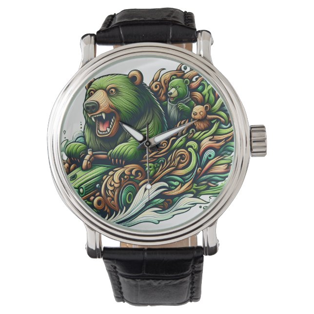 Montre Ours Animés à bord d'une voiture verte (devant)
