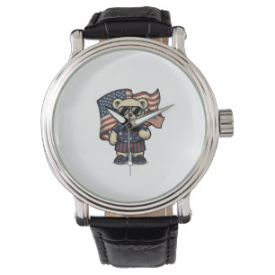 Montre Ours en peluche patriotique dessin de chemise de g
