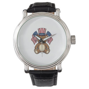 Montre Ours en peluche patriotique vintage vector design_