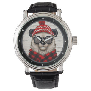 Montre Ours festif portant un chapeau et une écharpe