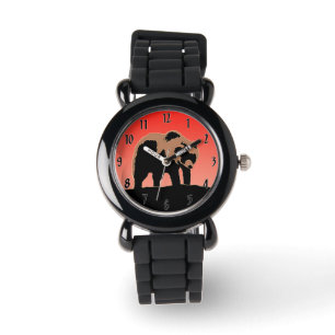 Montre Ours Grizzly au coucher du soleil - Œuvre d'art or