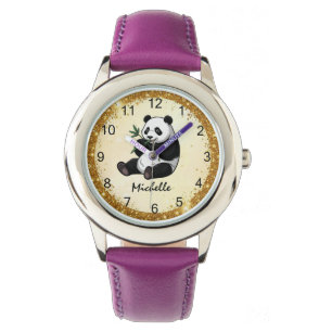 Montre Ours Panda Personnalisé Avec Bambou Doré Et Verdur