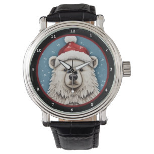 Montre Ours polaire joueur avec un chapeau de Père Noël