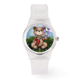 Montre Ours tenant un bouquet de fleurs-30926