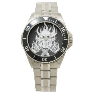 Montre Outil blanc noir classique frais de flamme de