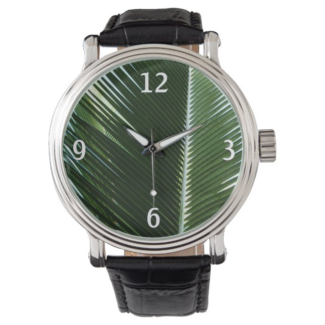 Montre Overlapping Palm Fronds Tropical Green Abstract (devant)