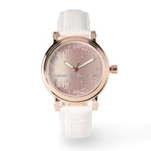 Montre Pailletée Rose Gold avec Texte Personnalisé