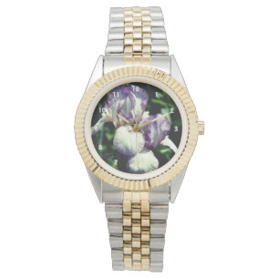 Montre Paire De Fleur Iris À Peau Violet Et Blanc  