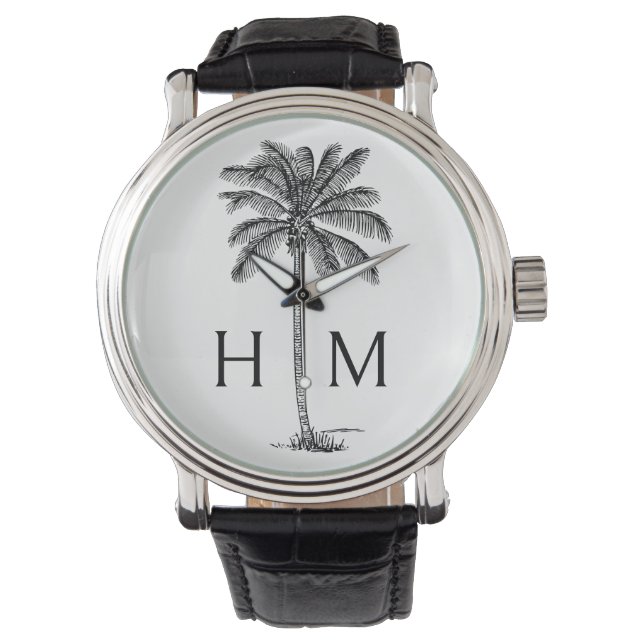 Montre Palmier noir et blanc Monogramme de palmier (devant)