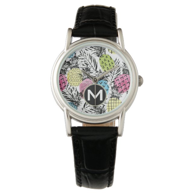 Montre Palmiers à grains d'ananas | Monogramme (devant)